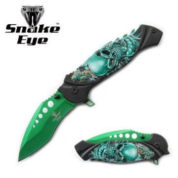 Snake Eye Spring Assist Knife – Mean Skull Design SE-5156GN